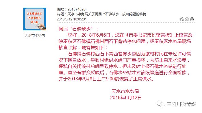 天水市市长留言板最新动态